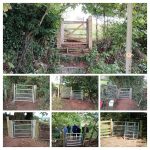 A photo montage of footpath gates and a group of walkers