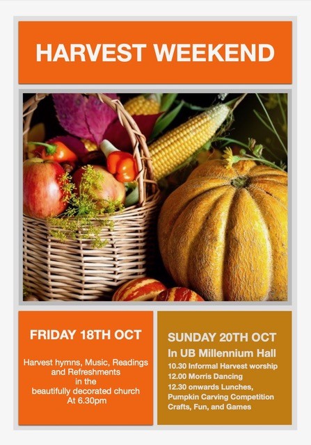 Poster with pumpkins inviting people to a harvest weekend celebration.